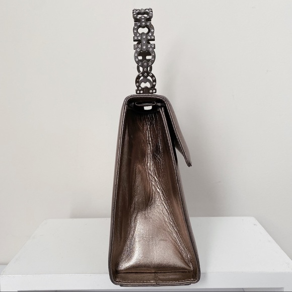 Salvatore Ferragamo Gold Pewter Silver Crystal Gancini Top Handle Crossbody Bag - Picture 5 of 15